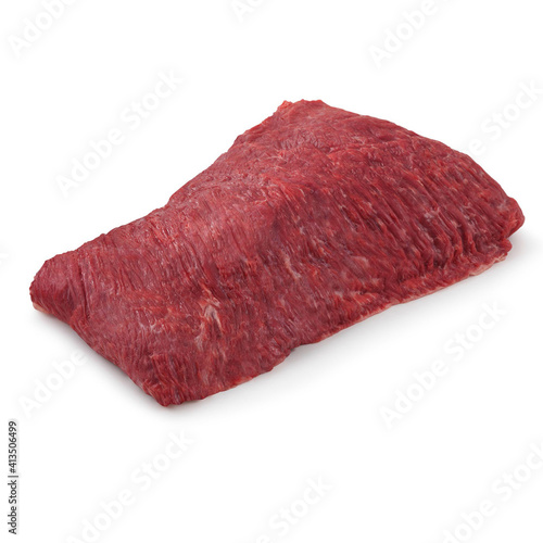 Closeup view of Fresh Raw Beef Sirloin Bavette Sirloin Cut Meat in Isolated White Background 