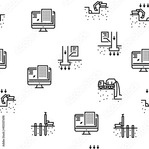 Building Construction Vector Seamless Pattern Thin Line Illustration