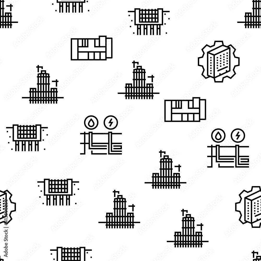 Fototapeta premium Building Construction Vector Seamless Pattern Thin Line Illustration
