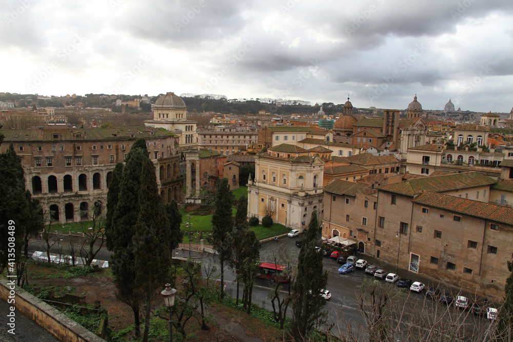 Panorama of Rome, Roman Forum and Synagogue.