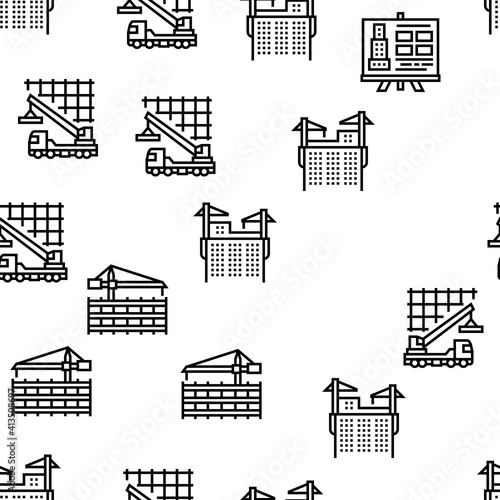 Building Construction Vector Seamless Pattern Thin Line Illustration