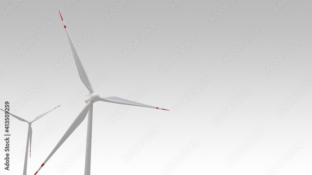 Wind turbines, windmills energy power generators 3d render background Wind turbines, windmills energy power generators 3d render background