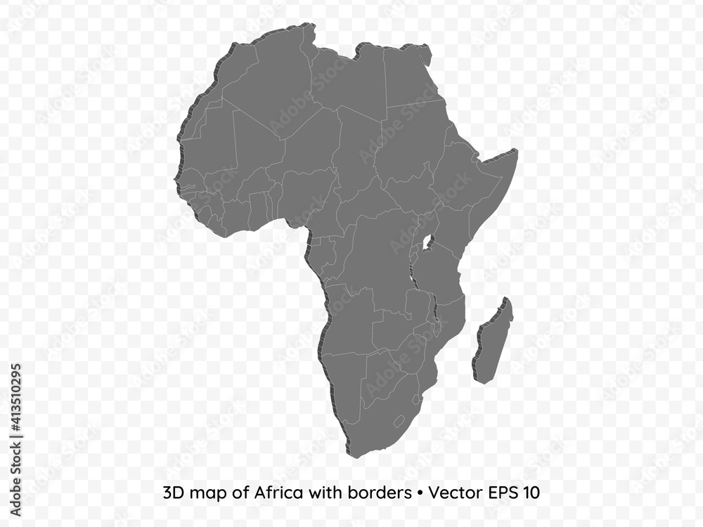3D map of Africa with borders isolated on transparent background, vector eps illustration 
