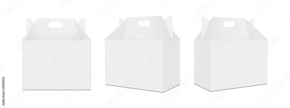 Carry Boxes with Handle Isolated on White Background, Front and Side View. Vector Illustration Carry Boxes with Handle Isolated on White Background, Front and Side View. Vector Illustration