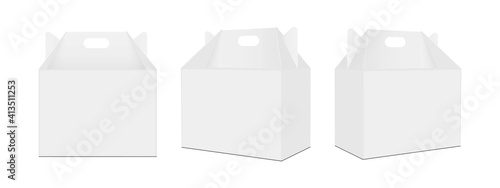 Carry Boxes with Handle Isolated on White Background, Front and Side View. Vector Illustration