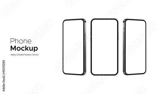 Phone Mockup, Highly Detailed Realistic Devices Isolated on White Background, Front and Side View. Vector Illustration
