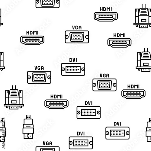 Computer Pc Monitor Vector Seamless Pattern Thin Line Illustration