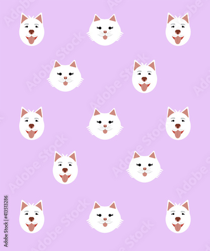 seamless pattern of dog and cat happy faces.Flat cartoon style vector illustration.