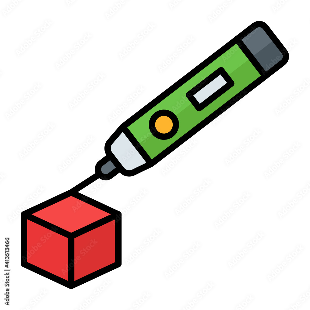 3d cube model is being built using 3d pen vector color icon design, additive manufacturing Symbol on white background 3d cube model is being built using 3d pen vector color icon design, additive manufacturing Symbol on white background