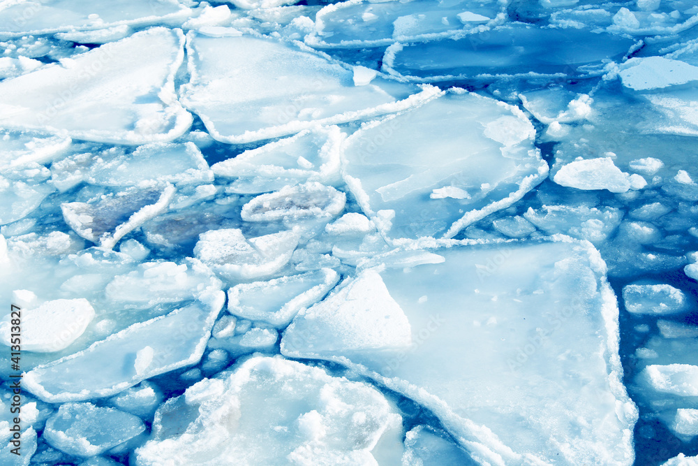 big frozen pieces of ice in the sea, top view big frozen pieces of ice in the sea, top view