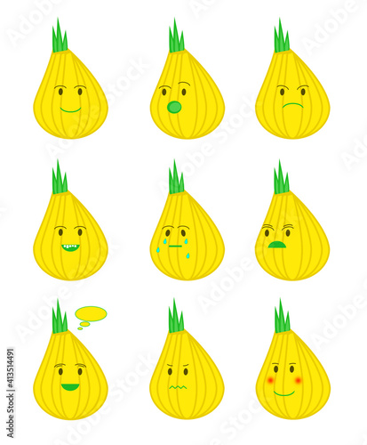 Set of cartoon onion, different emotions