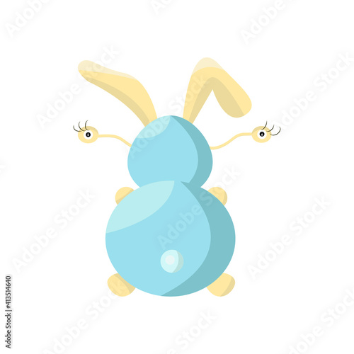 Abstract Easter bunny with funny eyes on the back of the head like an alien. Funny vector illustration isolated on white background. Design for a postcard, poster, children's holidays.
