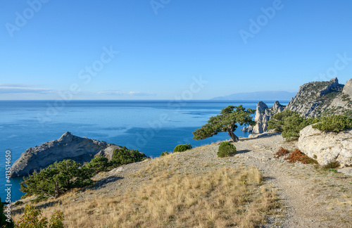 View towards Yalta area from Koba-Kaya Mountain, Crimea, Russia.