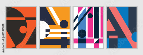 Retro abstract geometric design set. colorful shape compositions, for art print, wall decor, book, covers, posters, flyers, magazines , business, annual reports. Ready to print