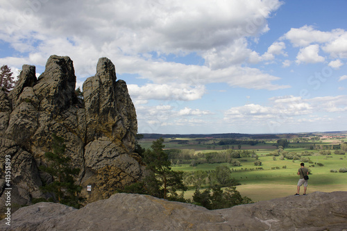 huge imposant rpck formation called Hamburger Wappen, sandsonte in Harz National Park, vlose to Timmenrod, Middle of Germany, Europe photo