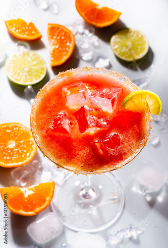 Colorful cocktails on the bar table in restaurant.