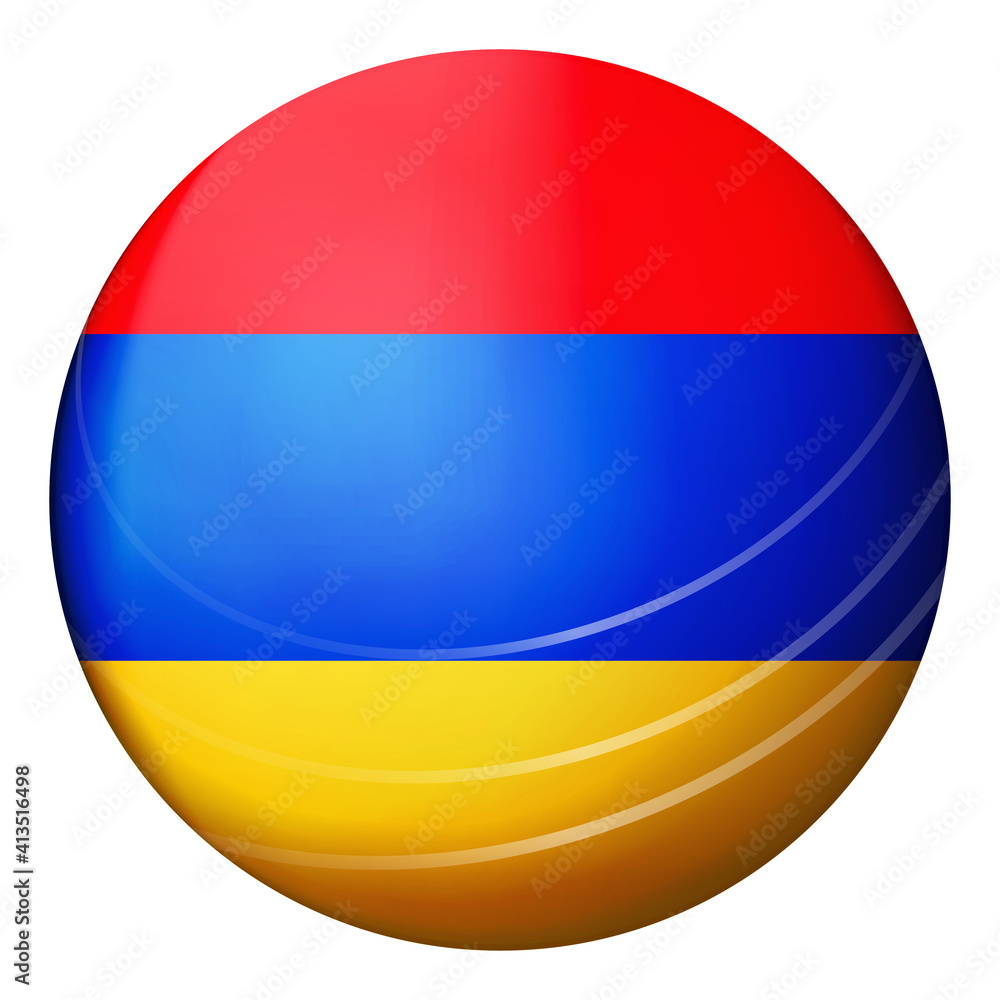 Glass light ball with flag of Armenia. Round sphere, template icon. Armenian national symbol. Glossy realistic ball, 3D abstract vector illustration highlighted on a white background. Big bubble. Glass light ball with flag of Armenia. Round sphere, template icon. Armenian national symbol. Glossy realistic ball, 3D abstract vector illustration highlighted on a white background. Big bubble.