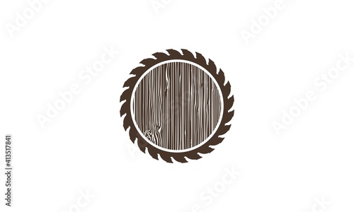 woodworking logo with a saw illustration and soft wood texture