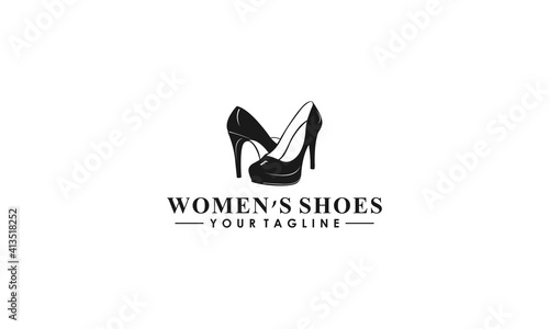 women's shoes logo with women's shoes illustration and on white background