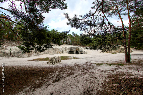 huge imposant rock formation called Hamburger Wappen, sandsonte in Harz National Park, close to Timmenrod, Middle of Germany, Europe photo