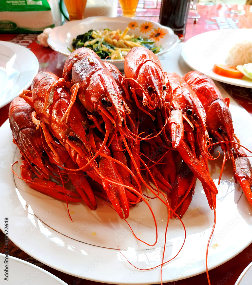 cooked shrimp on a white plate cooked shrimp on a white plate