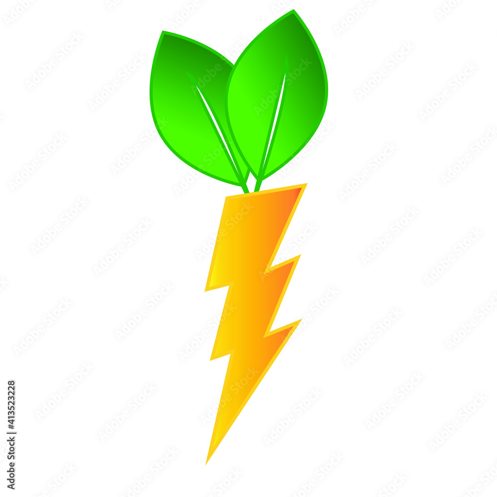 A vector of electric and green leaves symbol as eco and renewable energy concept. A vector of electric and green leaves symbol as eco and renewable energy concept.