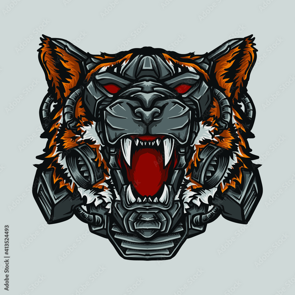 artwork illustration and t-shirt design tiger robot Vector | Stock