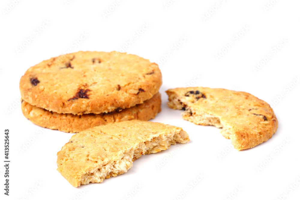 homemade chocolate chips cookies isolated on white background. Sweet biscuits. homemade chocolate chips cookies isolated on white background. Sweet biscuits.