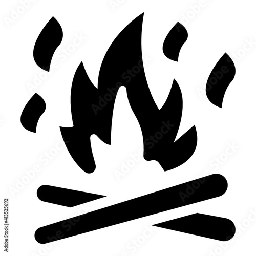 
Wood with flame denoting glyph icon of bonfire 

