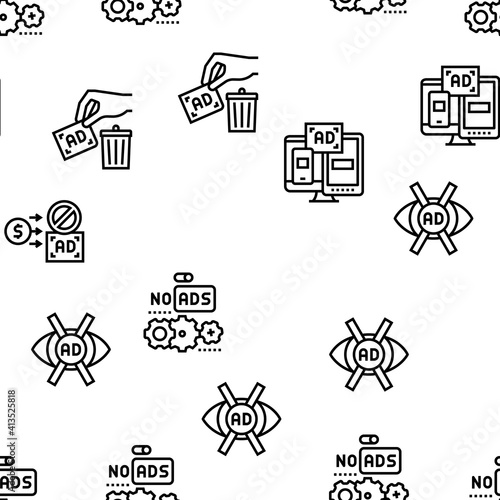 No Ads Advertise Free Vector Seamless Pattern Thin Line Illustration
