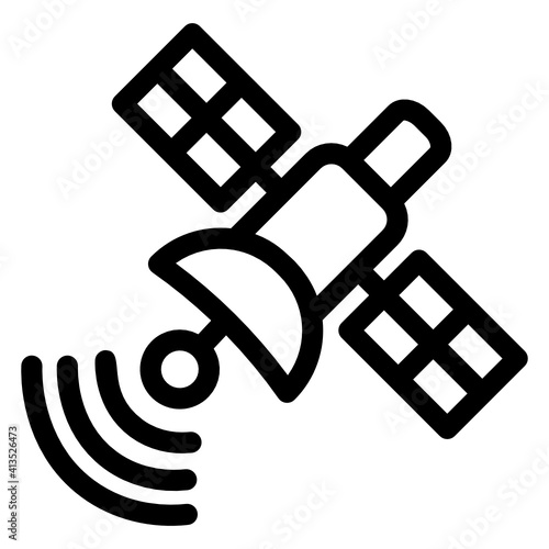 
Space broadcasting technology, satellite icon in linear design 
