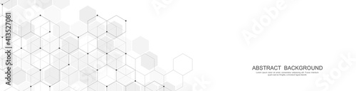 Banner design template. Abstract background with geometric shapes and hexagon pattern. Vector illustration for medicine, technology or science design
