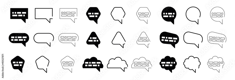 Bubble speech sign set. Frame balloon in many forms. Pixel bubble for website traffic and smart app. Icon vector modern illustration logo template. Polygon bubbles. Bubble speech sign set. Frame balloon in many forms. Pixel bubble for website traffic and smart app. Icon vector modern illustration logo template. Polygon bubbles.