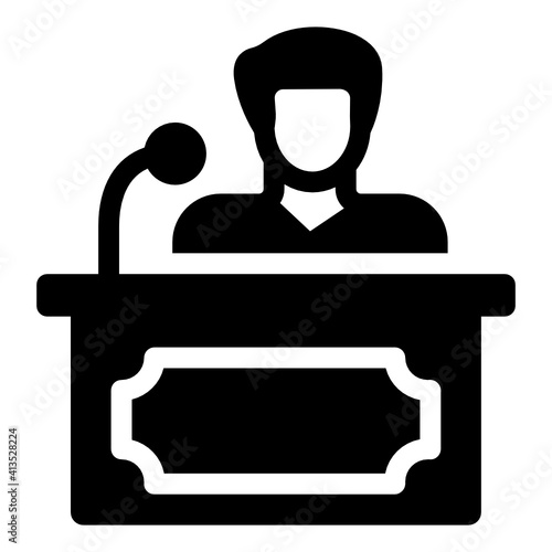 
Man and dias denoting glyph icon of business speech 
