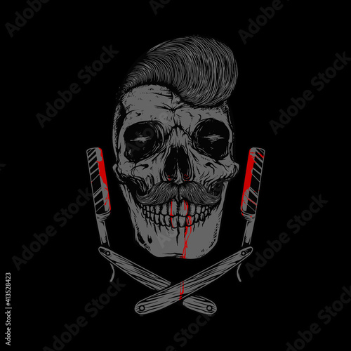 Skull pomade razor barbershop graphic illustration vector art t-shirt design