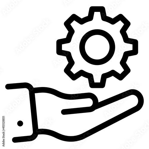  Hand with gear denoting glyph icon of service provider 