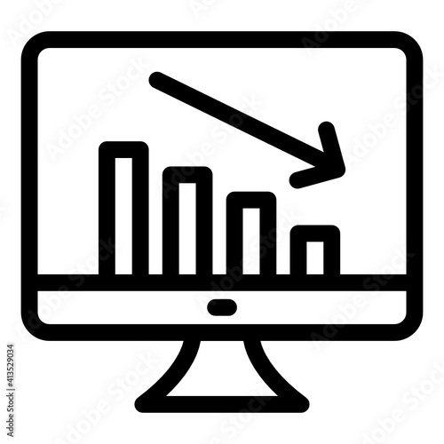 Chart with down arrow denoting recession glyph icon 