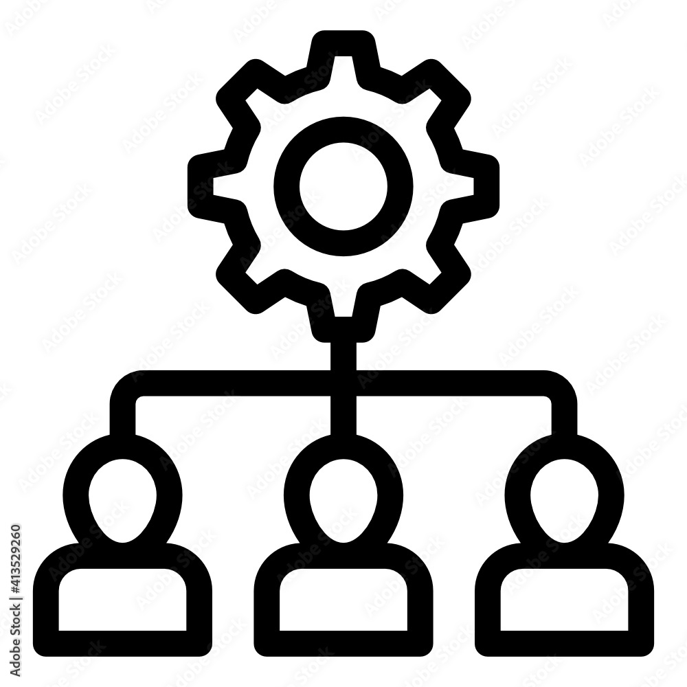 
Persons with gear denoting glyph icon of team management 
