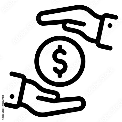 
Hand with coins denoting glyph icon of savings 
