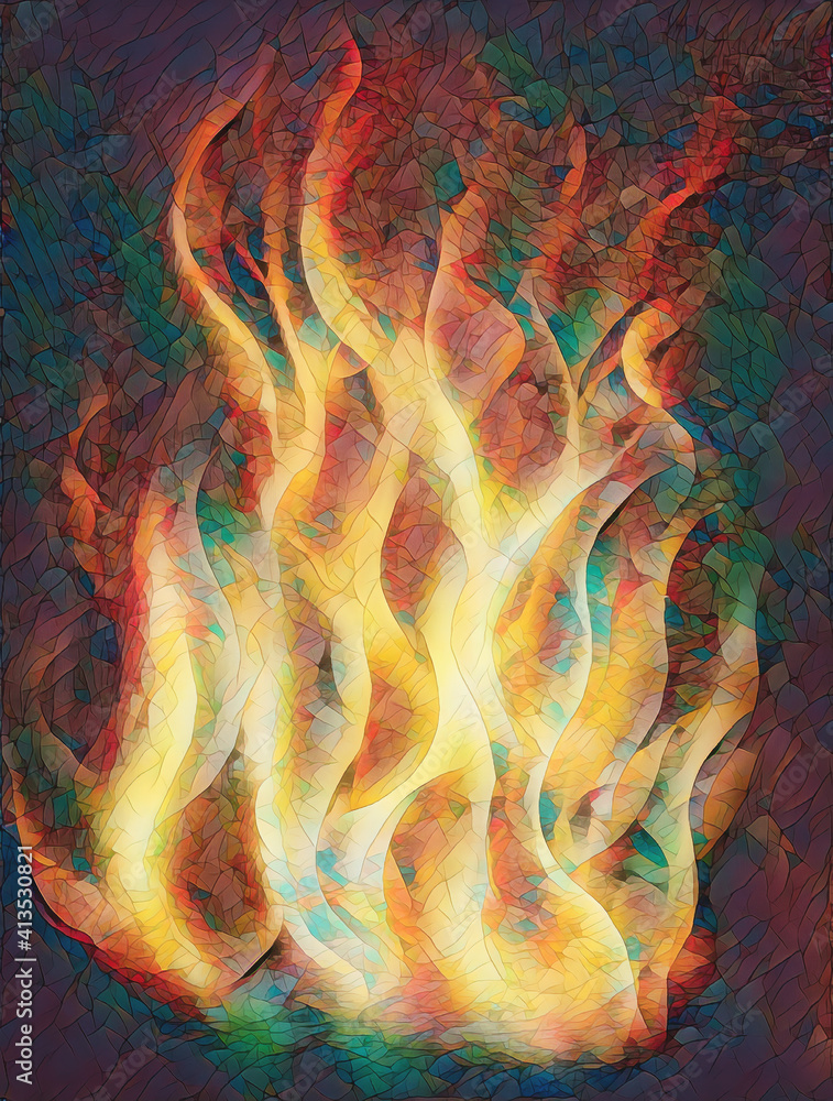 Painting Fire on black background, Airbrush painting. painting on wood.