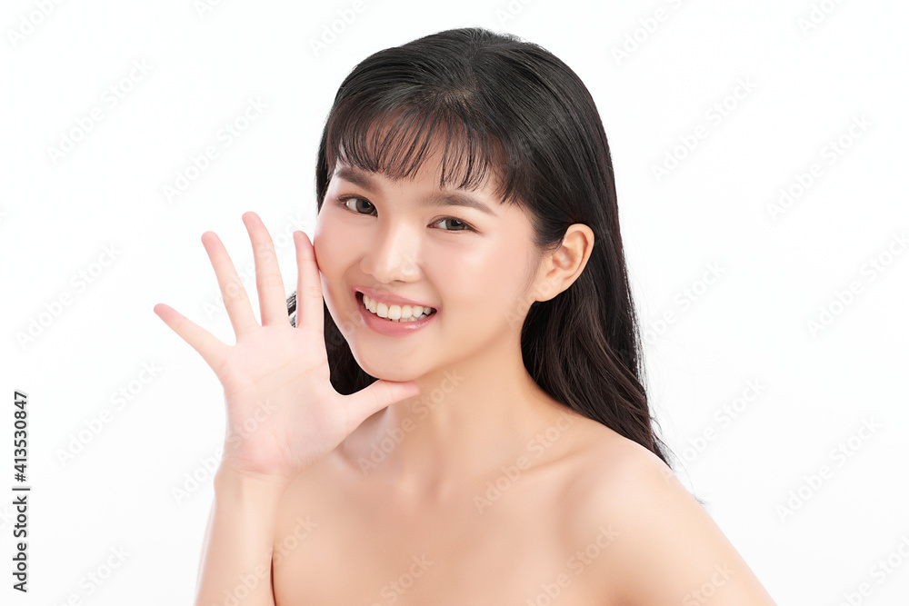 Beautiful young asian woman with clean fresh skin on white background, Face care, Facial treatment, Cosmetology, beauty and spa, Asian women portrait Beautiful young asian woman with clean fresh skin on white background, Face care, Facial treatment, Cosmetology, beauty and spa, Asian women portrait