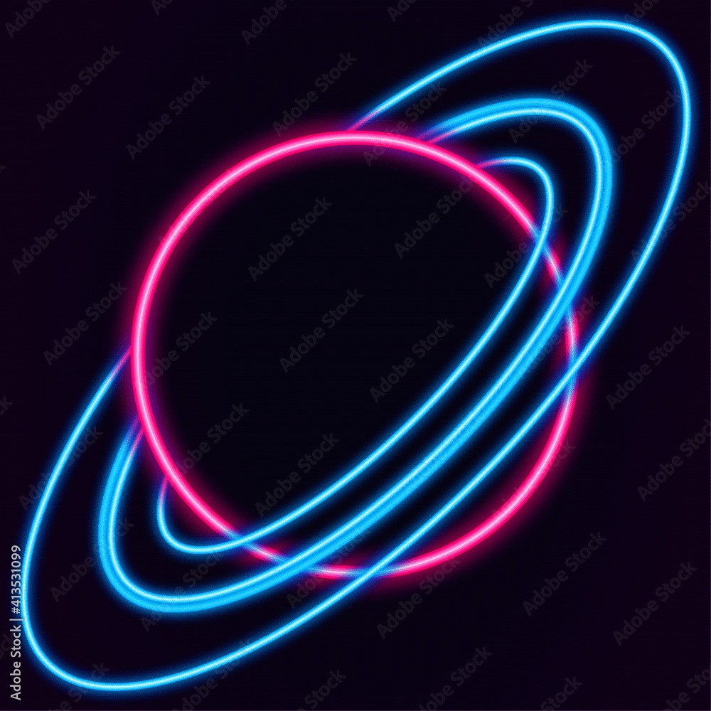 neon sign planet saturn with rings. Vector illustration
