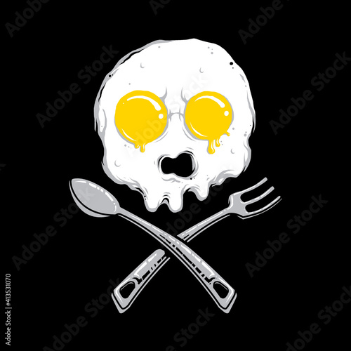 Skull egg breakfast morning food graphic illustration vector art t-shirt design