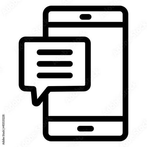  Mobile message via chatting app in linear icon 