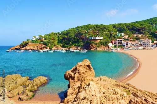 seascape of the beautiful Sa Riera beach on the Costa Brava in the province of Girona, Catalonia, Spain
