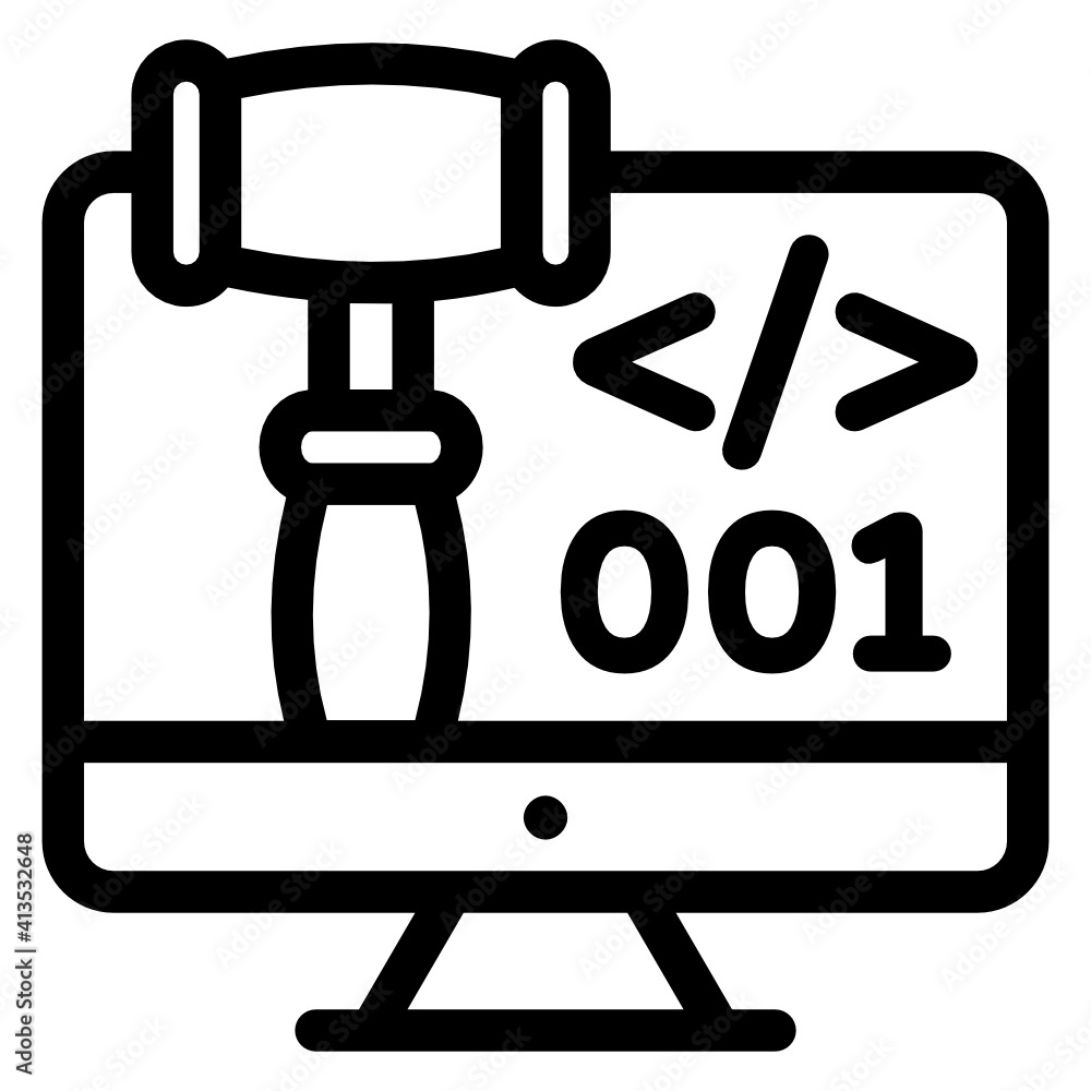 Hammer inside computer denoting linear icon of cybercrime law
Hammer inside computer denoting linear icon of cybercrime law
