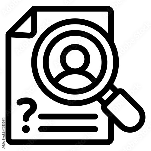 
Magnifier and paper denoting linear icon of person search 
