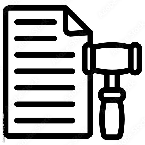 
Hammer with paper denoting linear icon of court order 
