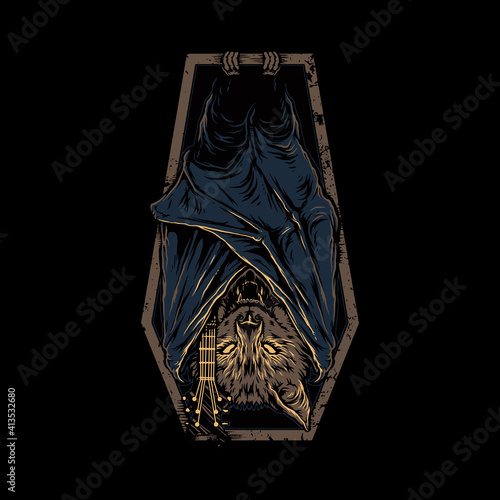 Bat animal guitar guitarist graphic illustration vector art t-shirt design