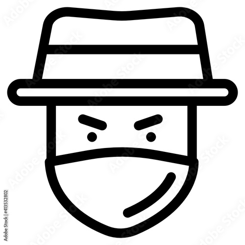 
Man with mask and hat denoting linear icon of thief 
